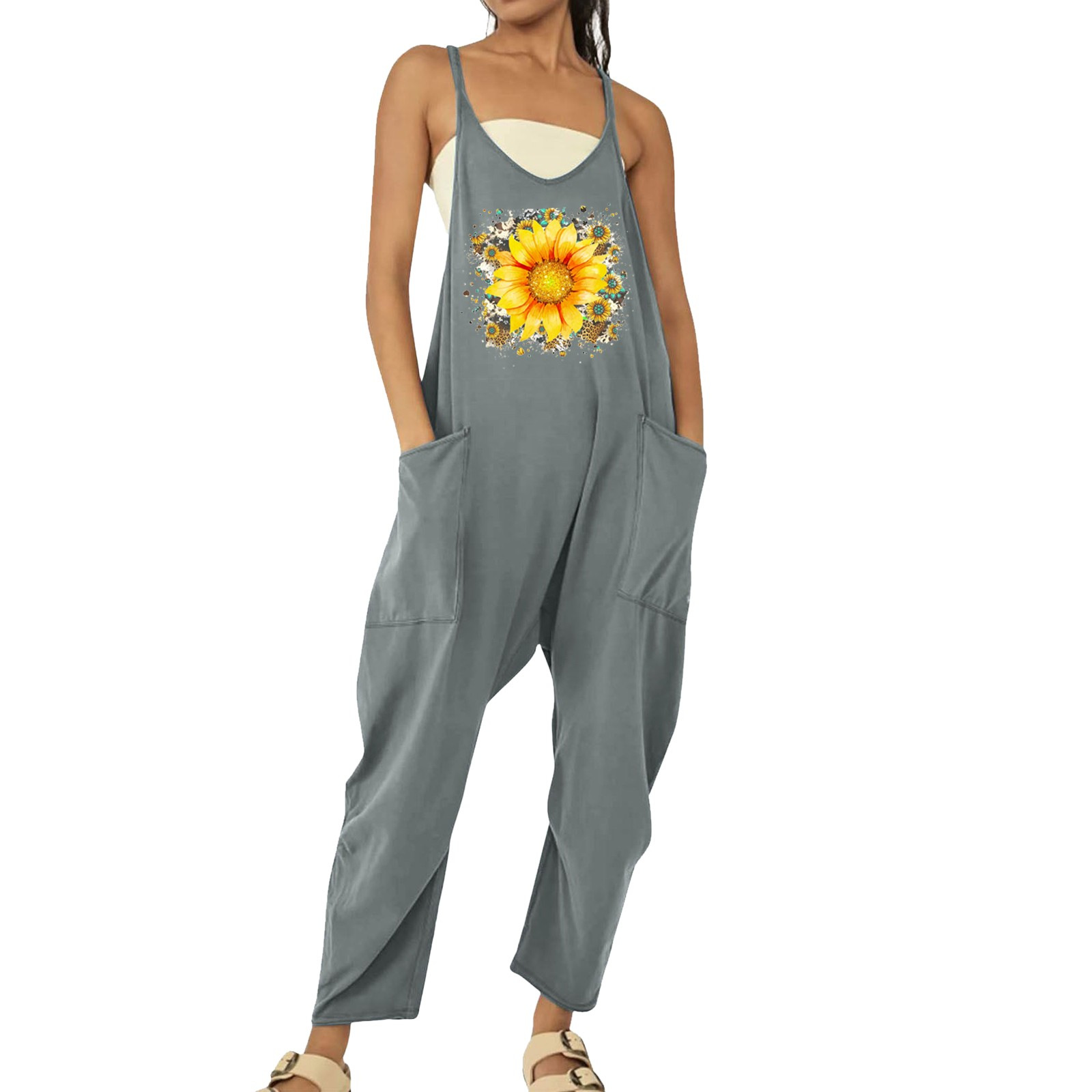 Ropa de mujer europea y americana 2024 verano nuevo estilo Amazon casual bolsillo tirantes de punto pantalones de una pieza pantalones con tirantes mujeres image 27