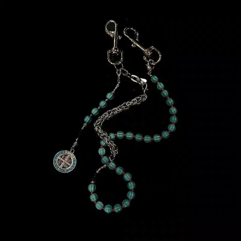 "Floating Life" Blue Turquoise Stainless Steel Retro Gem Street Retro Hip Hop Style Stitching Pendant Pant Chain