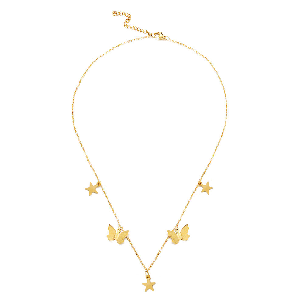 22g Weight Wholesale Jewelry Simple Style Star Butterfly Stainless Steel Gold Plated Necklace