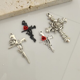 Cross-border hot retro hip-hop accessories thorns rose nails cross pendant DIY jewelry earrings pendant