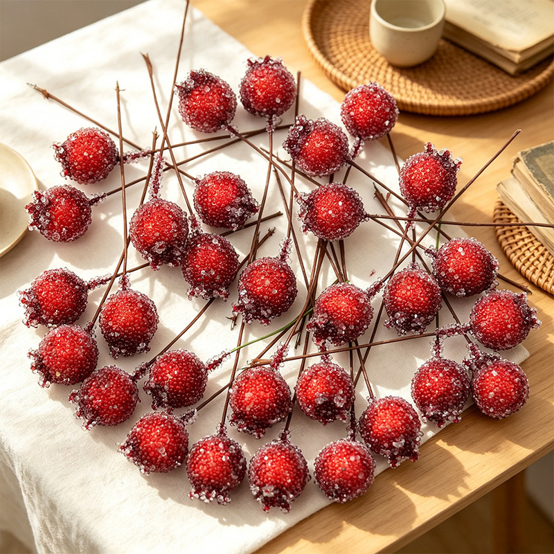 Artificial red berries, bayberry, frosted small pomegranate fruit decoration Christmas DIY accessory materials
