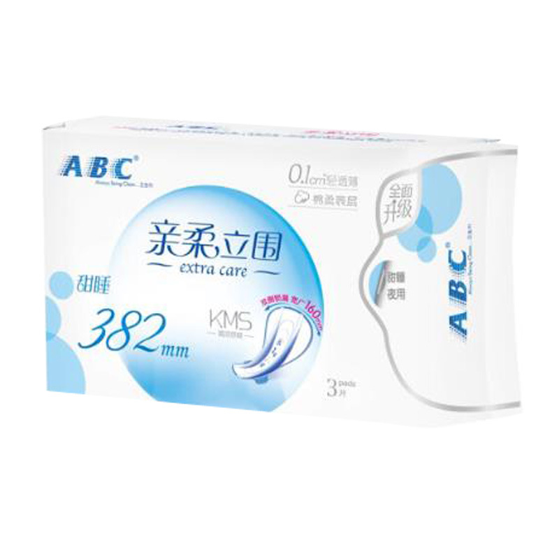 Wholesale ABC sanitary napkins for powerful merchants, 382 overnight use, 3 pieces, soft and firm standing ring sweet sleep overnight sanitary napkins K88