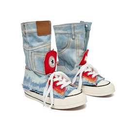 小众鸳鸯潮鞋女2025夏季薄款内增高舒适帆布凉鞋女甜酷风中筒凉靴