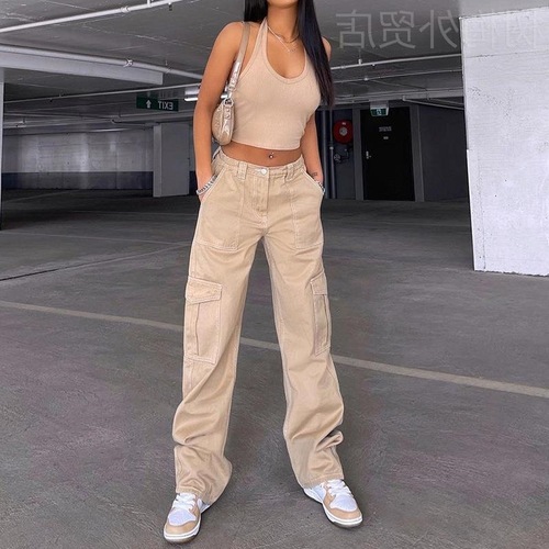 Stylish women's street fashion cargo pants jeans cross-border