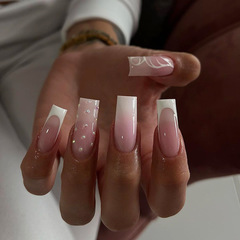 Viral French-style detachable beauty nails with gradient pure desire square press-on nails