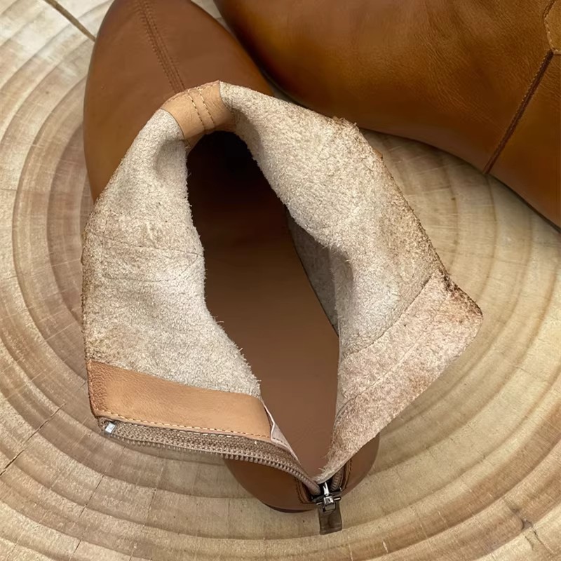 Retro Pointed Toe Ankle Boots For Women Western Style Leather_voghion.com