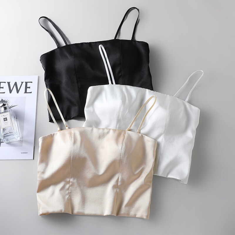 High-grade Silk Satin Sling Long Tube-top Mulberry Silk One-line Collar Anti-running Light-wrap Detachable Shoulder Bra