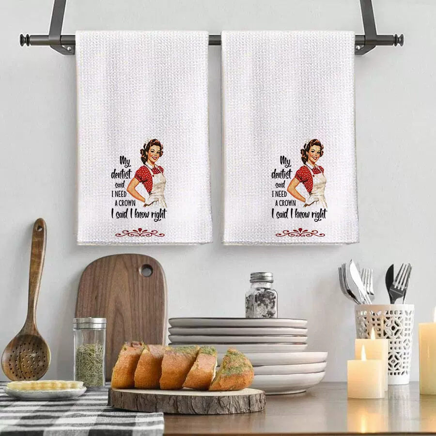 跨境华夫格厨房毛巾吸水擦手抹布家用装饰毛巾印花卡通擦手巾定制