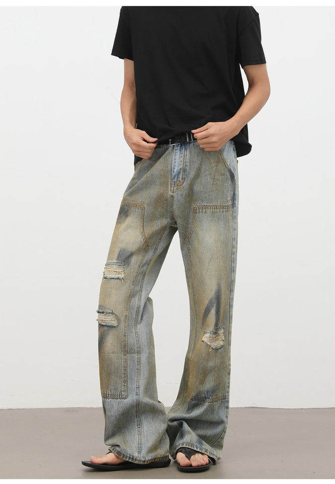 Quần jeans nam dáng ống loe nhẹ cạp vừa phong cách đường phố — Màu xanh dương chi tiết 12