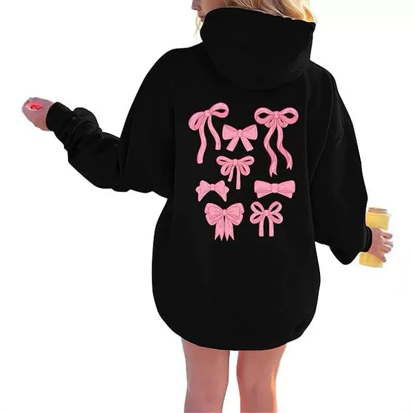 Women's Bow Pattern Printed Sweatshirt Long Sleeve Pullover Top Hoodie Sweatshirt