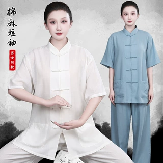 高端八段锦新款太极拳服男练功女夏季武术晨练休闲棉麻透气短袖凉