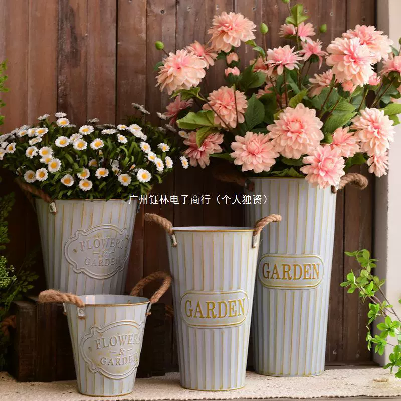 Винтажное железное ведро ваза для сушеных цветов старый американский цветочный магазин цветочное ведро Железный цветочный горшок деревенские пастырские украшения гостиная