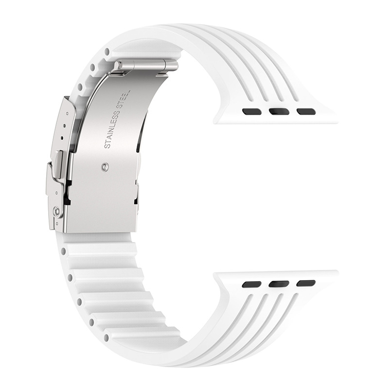 [适用苹果Apple watch 123456789代ultra条纹折叠磁吸扣硅胶手表带]