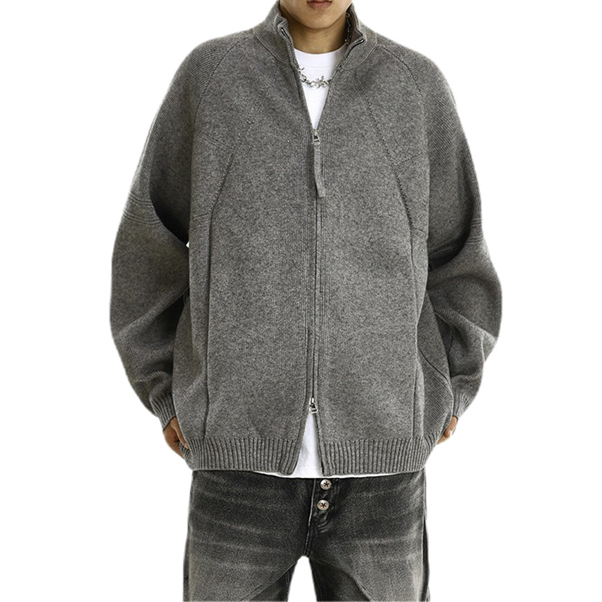 Explosiones transfronterizas de tamaño grande europeo cardigán chaqueta suéter de punto hombre lujo ligero negocio collar cremallera fábrica al por mayor
