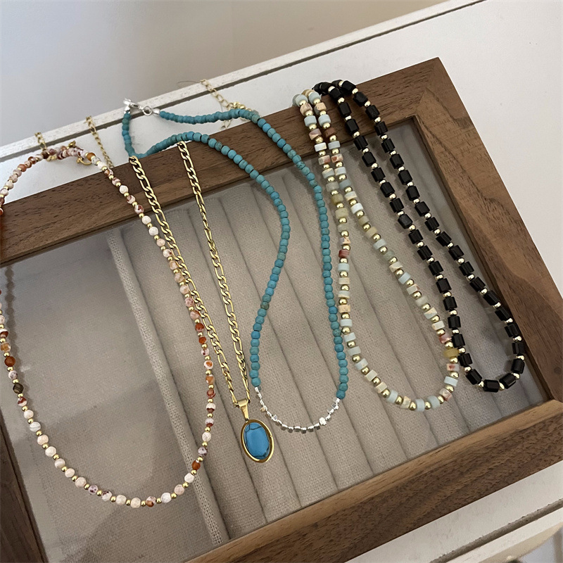 1 Piece Quantity Street Occasion Basic Geometric Natural Stone Titanium Steel Copper Necklace