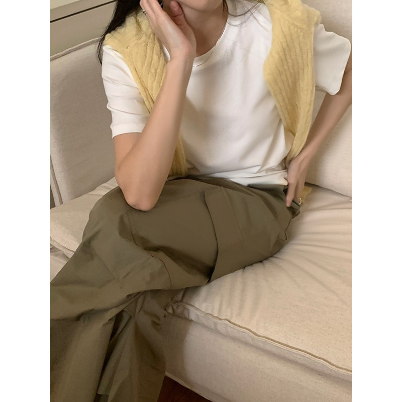 [48 colors optional] Spring and Summer new round neck short sleeve t-shirt women's loose cotton pullover solid color simple all-match top