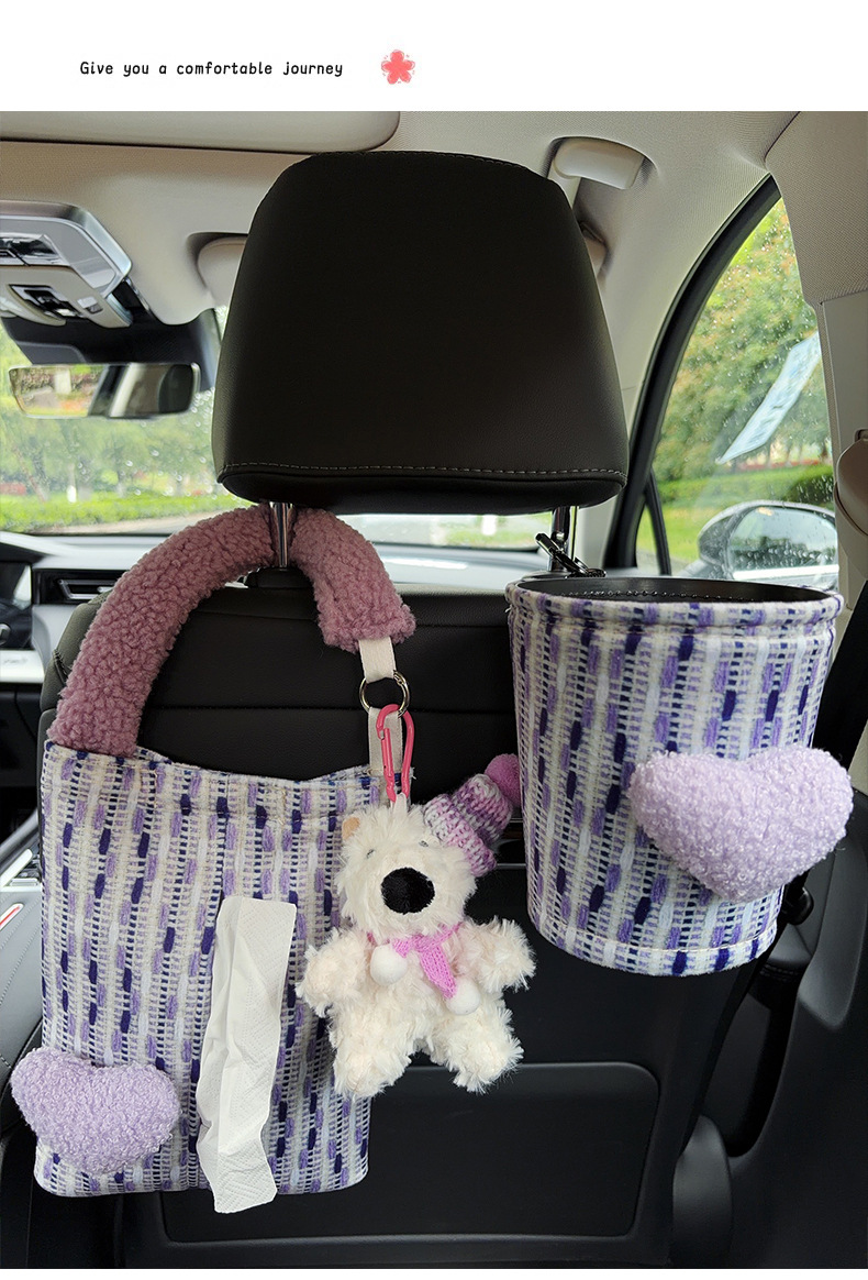 Car-mounted tissue box and trash bin 2-in-1, West Highland style, trendy car tissue bag, hanging type, high-end tissue bag for women
