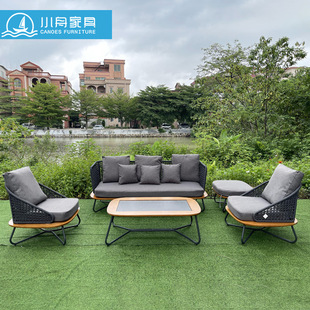 Outdoor Sofa Nordic Club Model Room Rattan Sofa Combination Outdoor Courtyard Coffee Table Rope Woven Aluminum Alloy Furniture