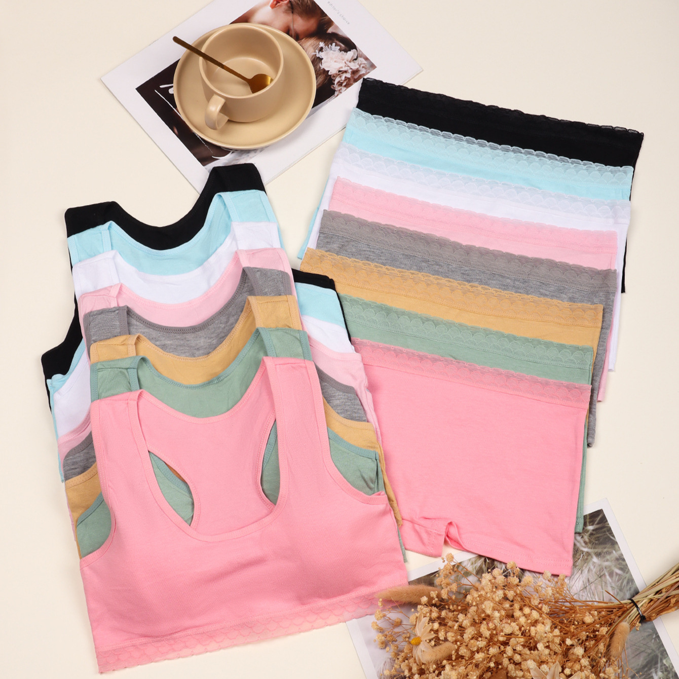 Sujetador deportivo para niñas sin anillo de acero, período de desarrollo cómodo de algodón, ropa interior de chaleco de encaje para niñas de 12-16 años