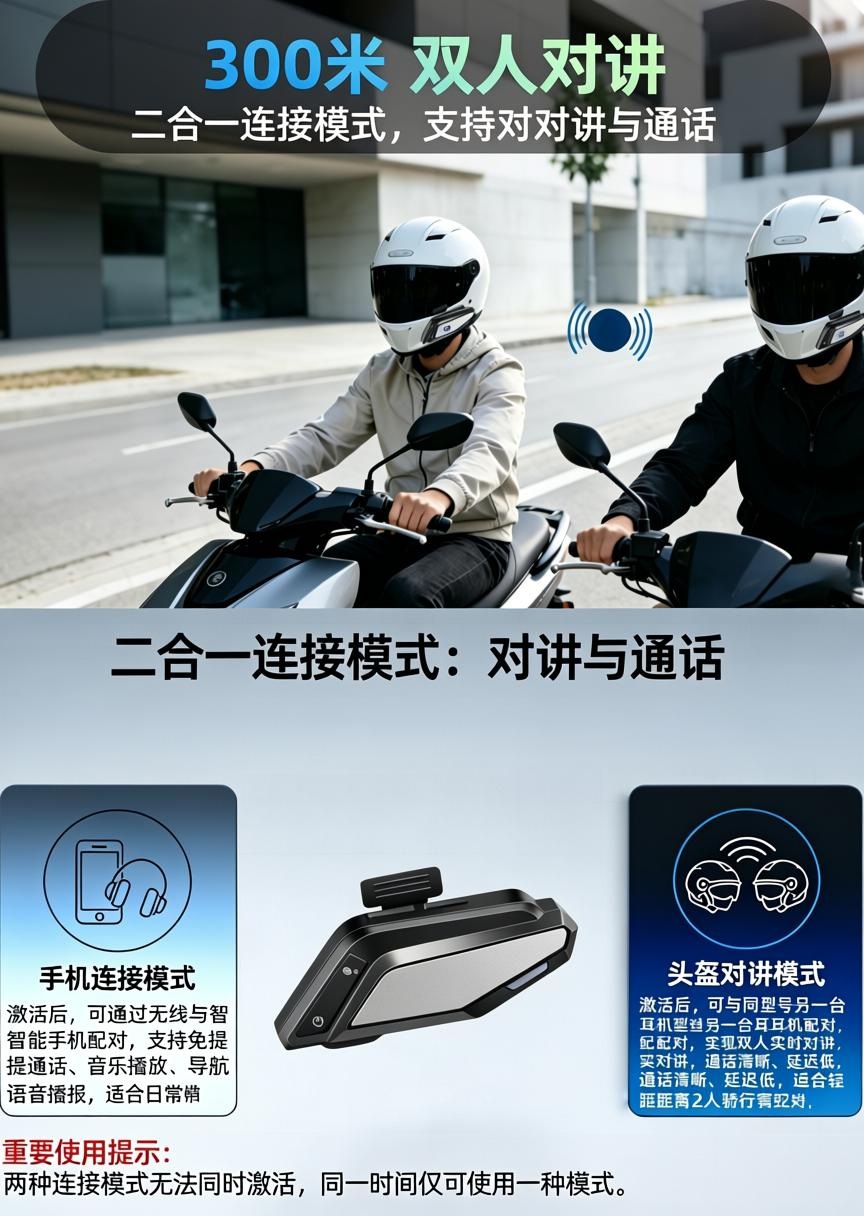 L8 Motorcycle Helmet Bluetooth Headset Dual-Party Intercom Waterproof Noise Reduction Long Battery Life Riding Communication Headset