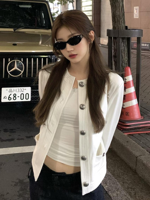 叮叮车韩系温柔气质白色小香风外套女2025秋季新款千金风百搭夹克|undefined