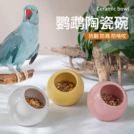 防啃咬陶瓷鸟鹦鹉食盒八哥虎皮小喂食器防撒防溅食碗水盆批发跨境