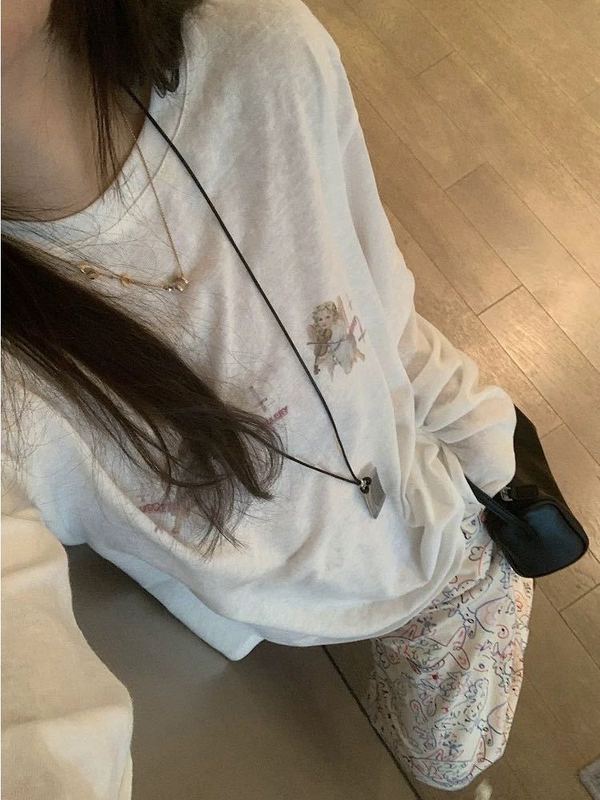 2025秋季新款天使慵懒风松弛感人像设计雪花亚麻棉防晒长袖T恤女|undefined