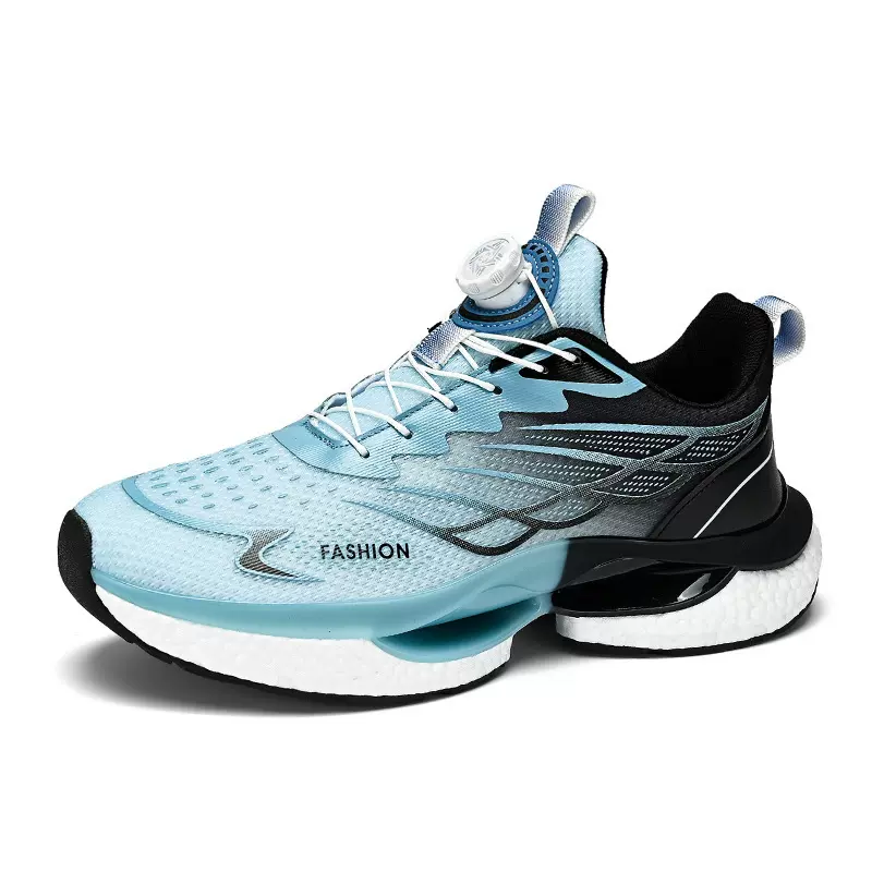 夏季男鞋2024新款旋转纽扣跑步运动鞋男透气厚底爆米花缓震跑步鞋