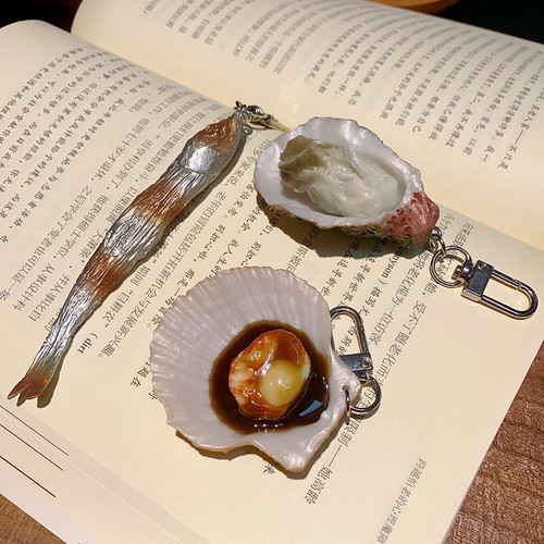 Interesting simulated food PVC oysters, scallops and dried fish keychain buckles food bag pendants accessories creative gifts