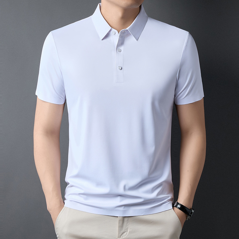 2025 Summer Middle-Aged Men's Short-Sleeved T-Shirt Casual Versatile Comfortable Fashion Trendy Boutique Classy Mulberry Silk T-Shirt