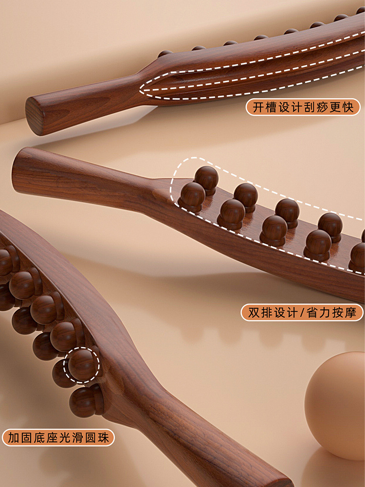 Bastón rodante para masaje de meridianos de todo el cuerpo, amasamiento de espalda y abdomen, doble fila de 31 cuentas, bastón especial para raspar la espalda para salón de belleza.