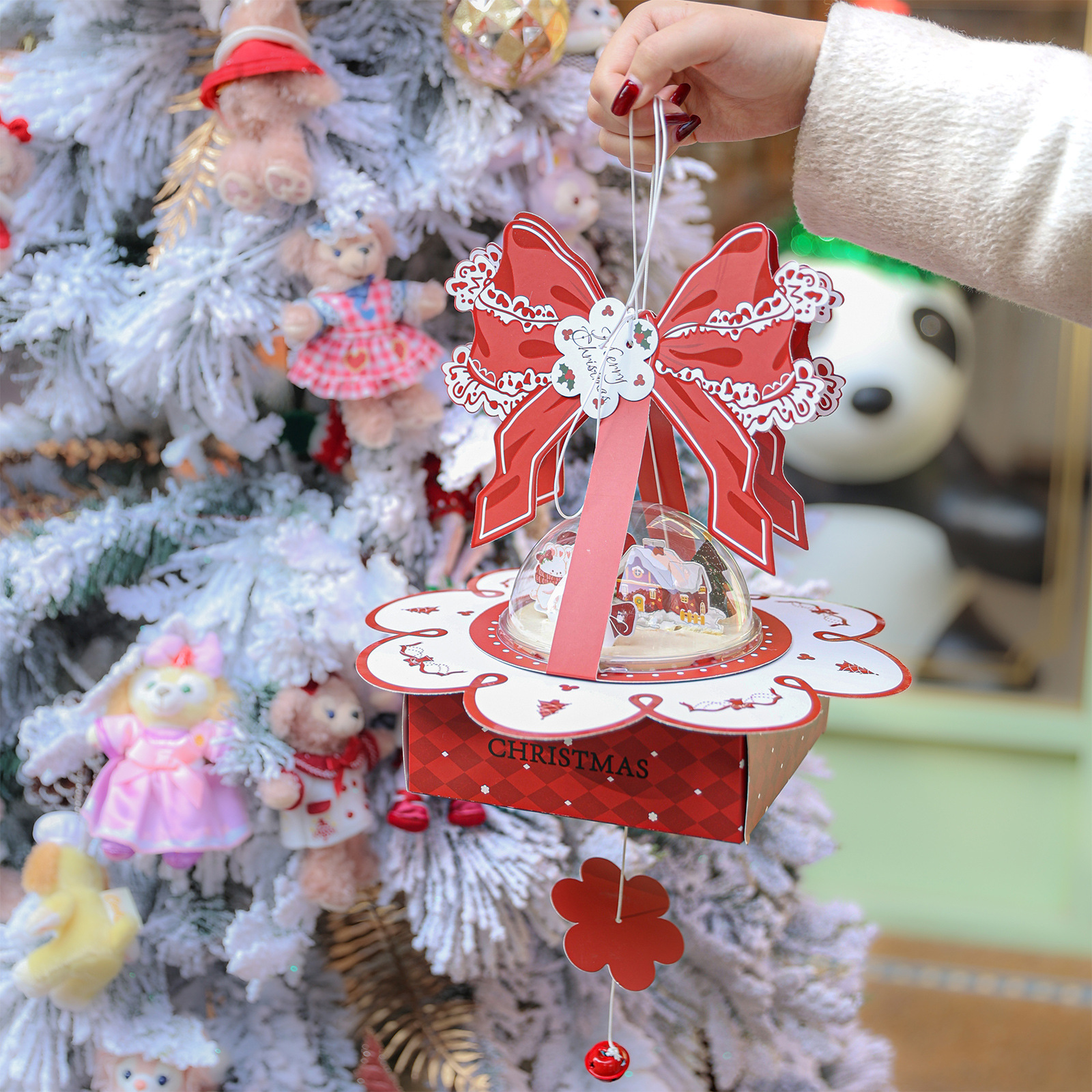 2023圣诞节创意蝴蝶结慕斯球水晶蛋糕盒包装盒子圆球形手提礼物盒