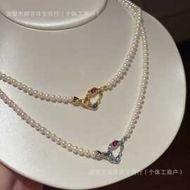 天然淡水珍珠3-4mm搭配彩宝工艺扣珍珠项链光泽温柔金银两色可选