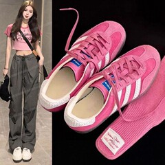 草莓熊粉色德训鞋女休闲运动鞋2025新款平底春秋休闲板鞋子阿甘鞋