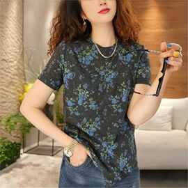 一件代发直播爆款显瘦短袖T恤女上衣2026夏季印花圆领宽松打底衫