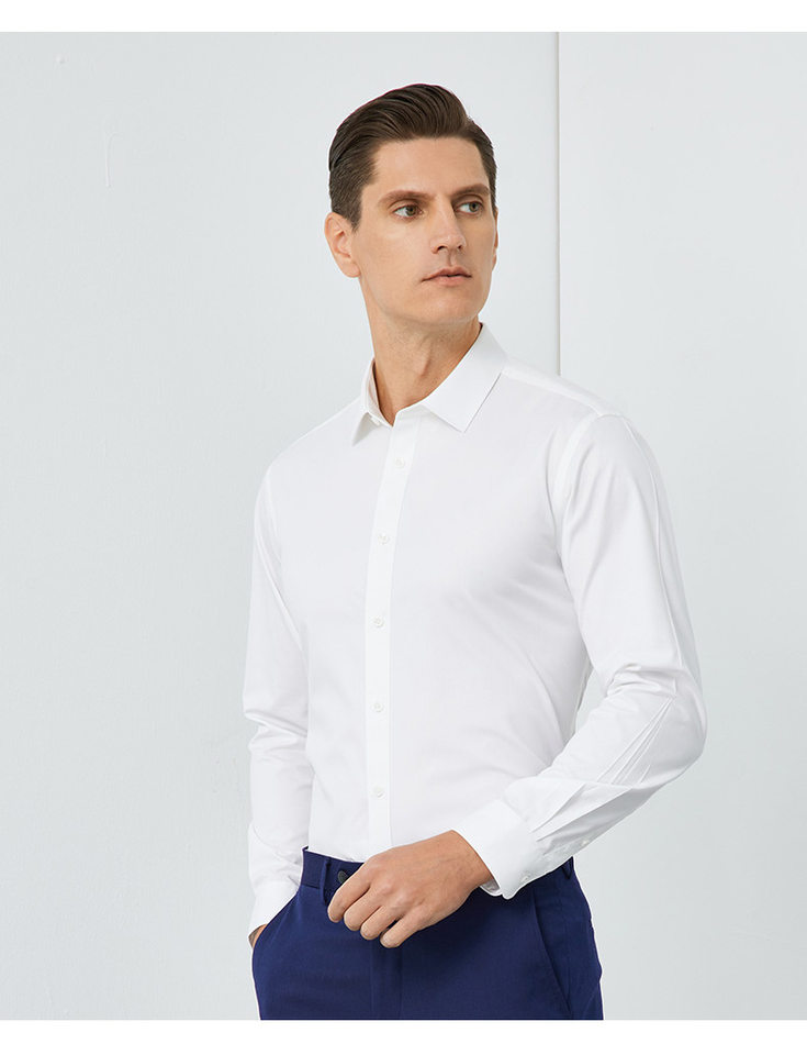 Áo sơ mi ngắn tay cổ vuông không cần ủi, cotton chải kỹ pha, form vừa vặn đi làm — Màu xanh nhạt ngắn tay nam cổ vuông, Màu xanh nhạt ngắn tay nữ cổ chữ V, Màu xanh nhạt ngắn tay nữ cổ vuông, Trắng ngắn tay nam cổ vuông chi tiết 16