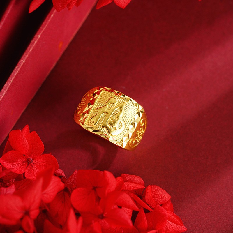 黄銅の金メッキの福の金儲けの指輪の男性の多種類の車の花は宝の蛇口の関公の戒子の金メッキの指輪を招きます。