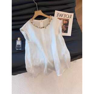 Old Money Style Shell Beaded Linen Vest Women's Summer Design, Stylish, Slim and Loose Sleeveless Top