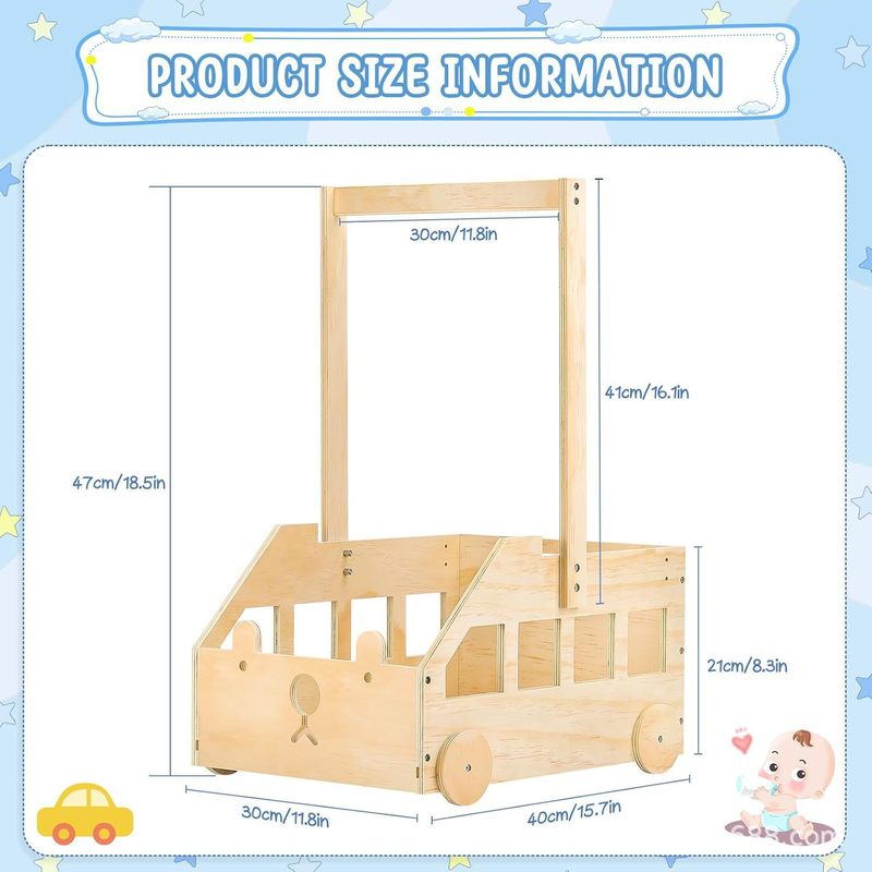 木製ベビー服ハンガー多機能シンプルなベビーホームクマベビーカー衣類おもちゃ収納バスケット|undefined