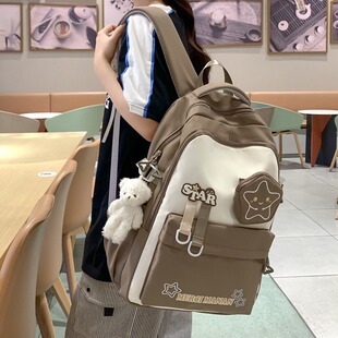 Cross-border New Fashion Contrast Color Schoolbag Large Capacity Junior High School Students Lightweight Backpack Senior high school College Students Backpack