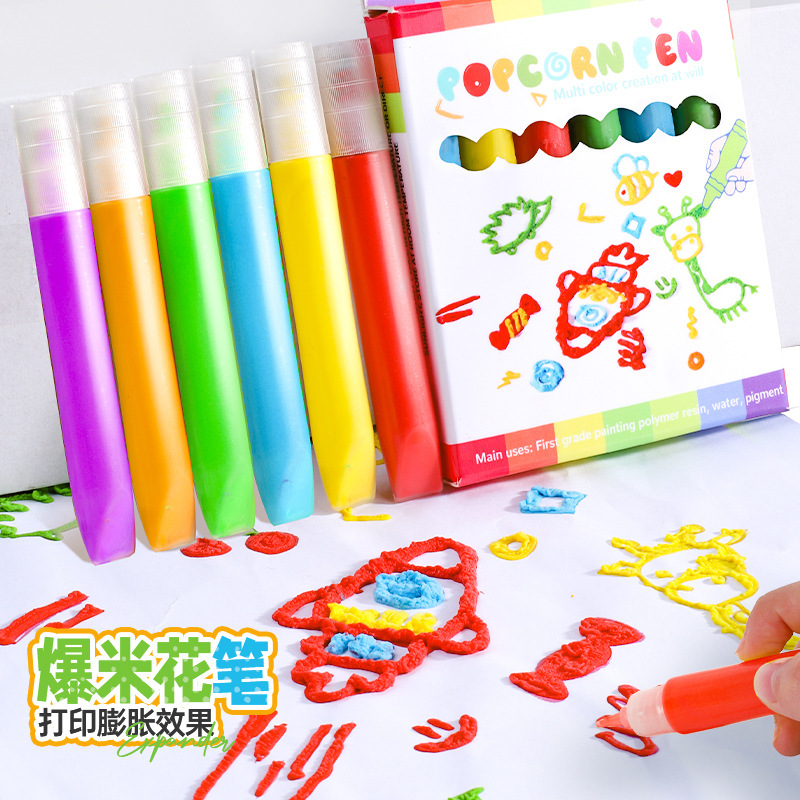 Cross-border popcorn pen magic bubble DIY graffiti pen three-dimensional expansion Korean painting pen children's toys wholesale