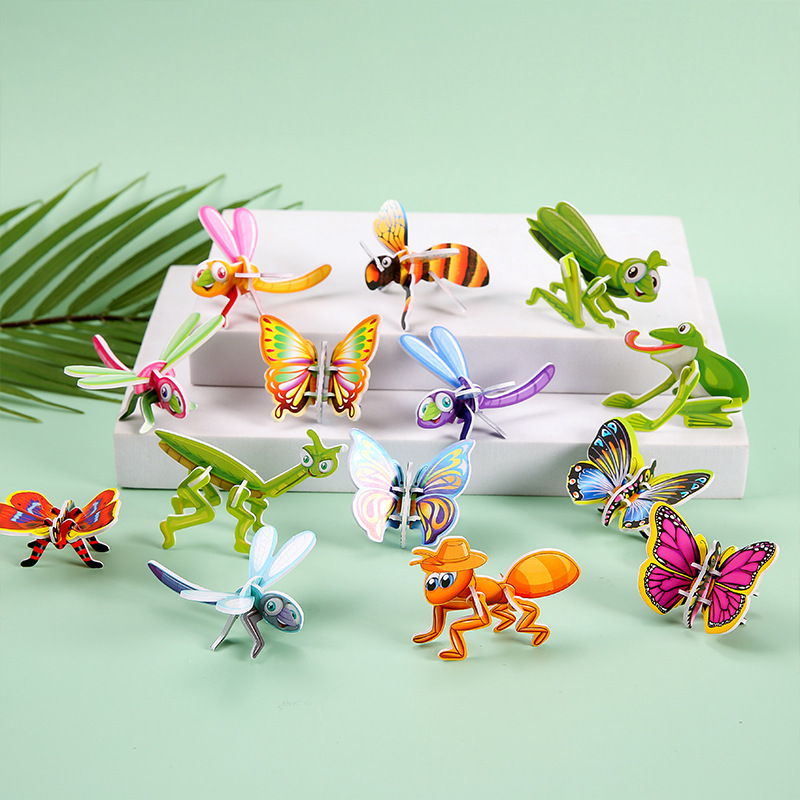 子供の紙の立体の昆虫のジグソーパズルの益智のおもちゃの手作りのdiyのジグソーパズルのおもちゃの幼稚園の贈り物の卸売り|undefined
