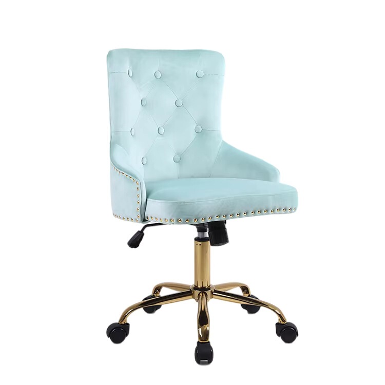 Best-Selling Soft Blue Desktop Office Task Chair with 360-Degree Casters, Gold Base, Height Adjustable, Traditional Indoor Use