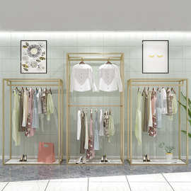 铁艺服装展示架落地式金色双层衣服架女装店铺轻奢挂衣架陈列货架