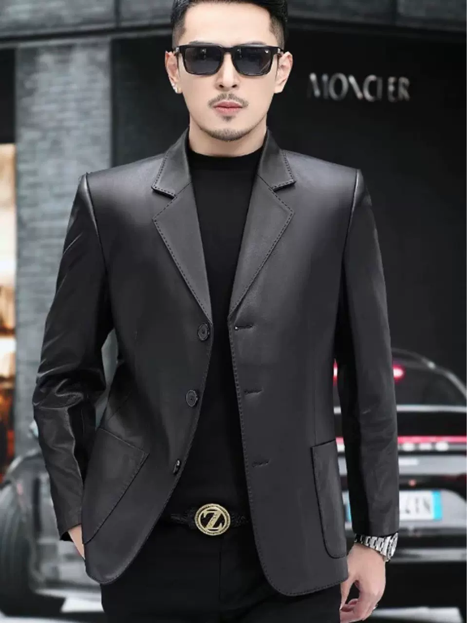 真皮皮衣男式小西装服领服海宁头层绵羊皮男商务休闲夹克外套