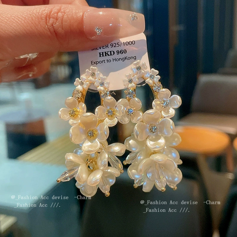 Silver needle, earrings, retro zirconium, flowered, French retro style, light luxury style, wholesale