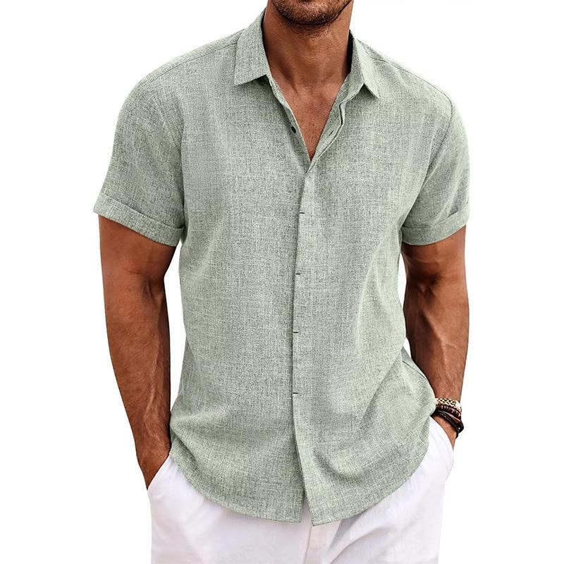 L1629 Dropshipping Aliexpress Amazon Cross-Border New Men's Home Wear Men's Linen Short-Sleeved Shirt Wide