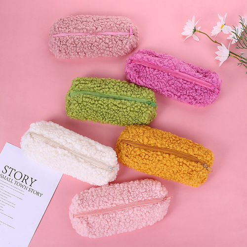 ins creative lamb plush pencil bag large capacity student simple fashion stationery storage bag cute pencil bag