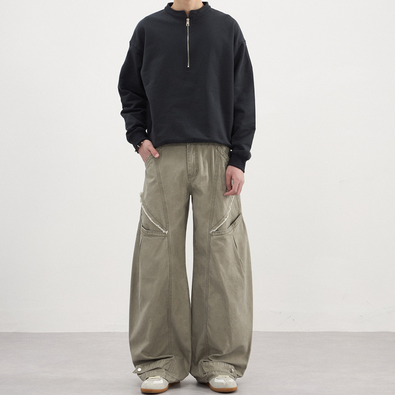 American Retro Scimitar Pants Workwear Pants Unisex Trendy Brand Pleated Design Loose Casual Pants Wide-Leg Pants American Retro Scimitar Pants Workwear Pants Unisex Trendy Brand Pleated Design Loose Casual Pants Wide-Leg Pants