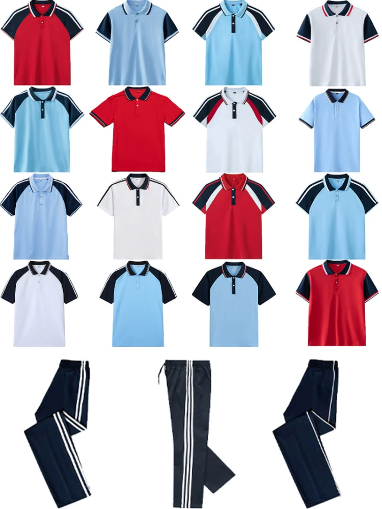 Школьная форма с короткими рукавами, летняя футболка для учащихся средней школы, мужская и женская сине-белая рубашка-поло для учащихся начальной школы, форма высшего класса, спортивная встреча